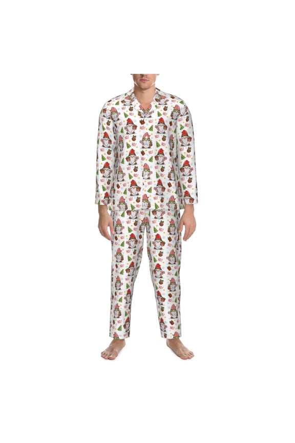 Mens Pajamas Set - Merry Christmas Santa Comfy Long Sleeve Button Up Pajama Sets for Men 2 Piece, Soft Sleepwear Nightwear Pjs Lounge Sets for Men with Pockets