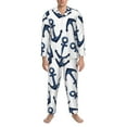 thumbnail image 1 of Mens Pajamas Set, Navy Blue Anchor Button Down Long Sleeve Loungewear Sleepwear Pjs sets for Men, 1 of 5