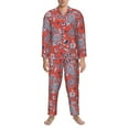 thumbnail image 1 of Mens Pajamas Set, Paisley Red Button Down Long Sleeve Loungewear Sleepwear Pjs sets for Men, 1 of 5