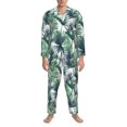 thumbnail image 1 of Mens Pajamas Set, Palm tree_Green Button-Down Pajamas for Men Long Sleeve Mens Sleepwear Lounge Pjs Set, 1 of 5