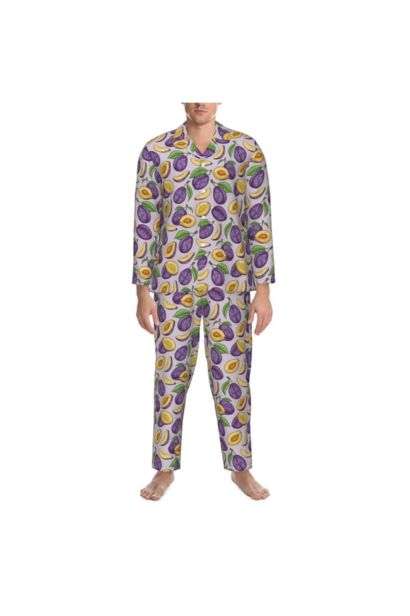Mens Pajamas Set - Plum Comfy Long Sleeve Button Up Pajama Sets for Men 2 Piece, Soft Sleepwear Nightwear Pjs Lounge Sets for Men with Pockets