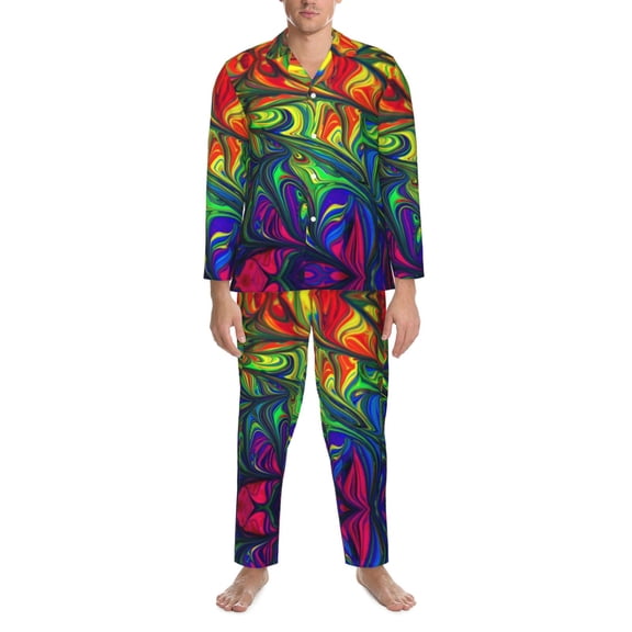 Mens Pajamas Set - Pride Rainbow Comfy Long Sleeve Button Up Pajama Sets for Men 2 Piece, Soft Sleepwear Nightwear Pjs Lounge Sets for Men with Pockets