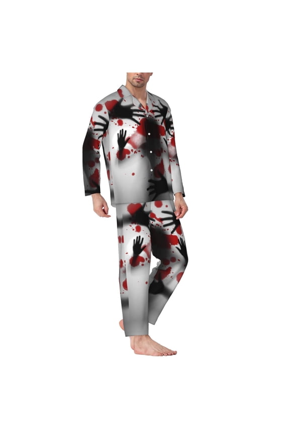 Mens Pajamas Set - Shadows Behind Comfy Long Sleeve Button Up Pajama Sets for Men 2 Piece, Soft Sleepwear Nightwear Pjs Lounge Sets for Men with Pockets