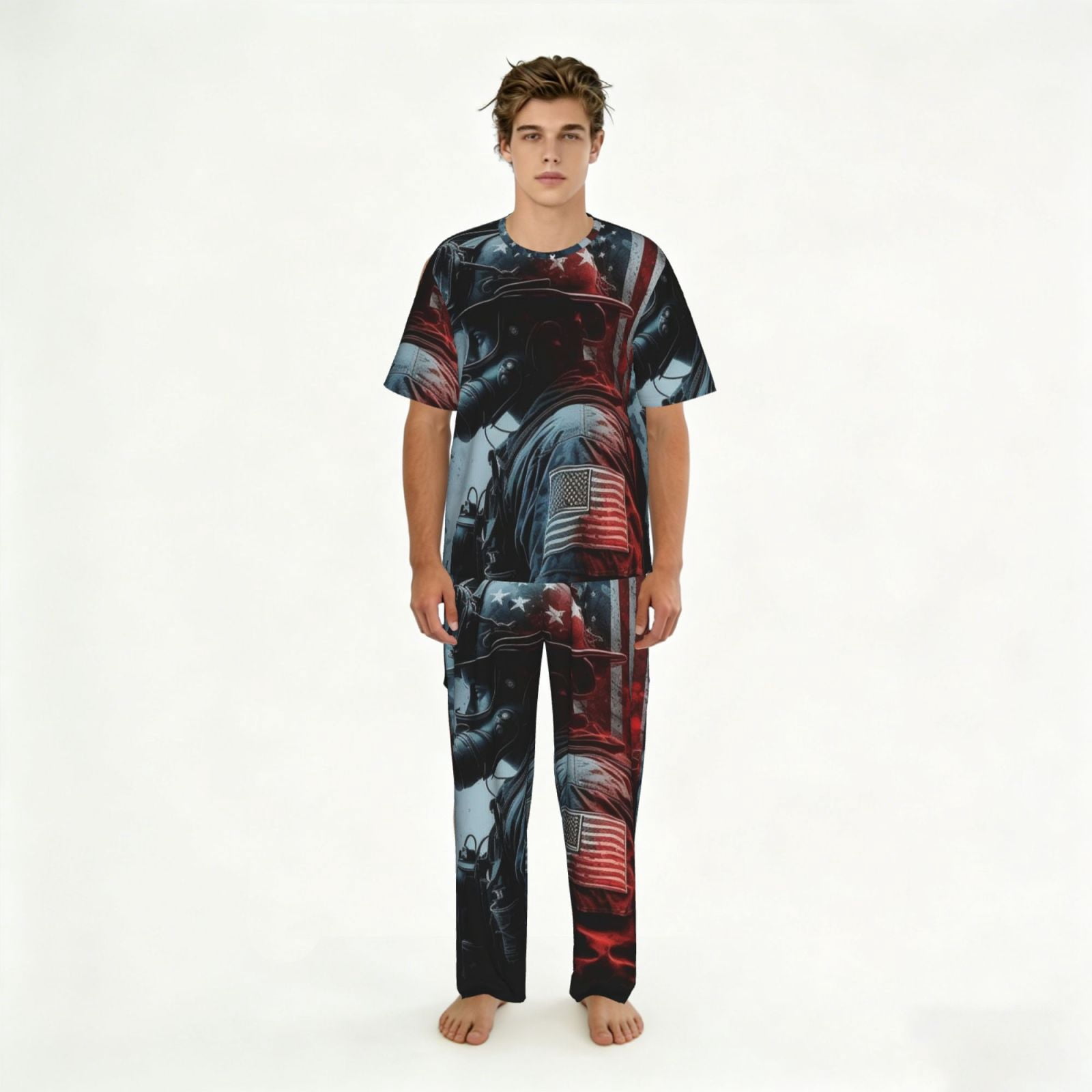 Mens Pajamas Set Short Sleeve Pants PJ Sets Loungewear Nightwear with ...