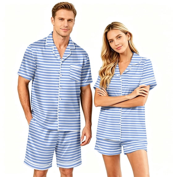 Mens Pajamas Set Shorts Matching Pajamas for Couples Men's Pajama Sets Button Up Pajamas for Women Couples Pajamas Matching PJS for Couples His and Hers Jammies Wife and Husband Lounge Sets, Gray, XL