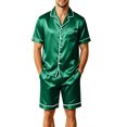 thumbnail image 1 of Mens Pajamas Set Silk Satin Sleepwear Short Sleeve Button Down Pjs Set 2 Piece Loungewear with Pockets Dark Green 3XL, 1 of 9