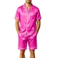 thumbnail image 1 of Mens Pajamas Set Silk Satin Sleepwear Short Sleeve Button Down Pjs Set 2 Piece Loungewear with Pockets Hot Pink XXL, 1 of 8
