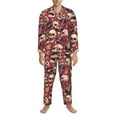 thumbnail image 1 of Mens Pajamas Set, Skull record Guitar music Button Down Long Sleeve Loungewear Sleepwear Pjs sets for Men, 1 of 5