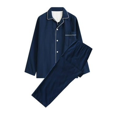 Mens Pajamas Set Solid Cotton Pjs Long Sleeve Button Down Shirt and Lounge Pants 2 Piece Set Comfortable Sleepwear on Sale
