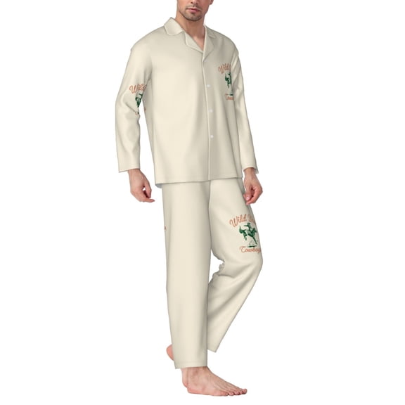 Mens Pajamas Set - West Cowboys Comfy Long Sleeve Button Up Pajama Sets for Men 2 Piece, Soft Sleepwear Nightwear Pjs Lounge Sets for Men with Pockets