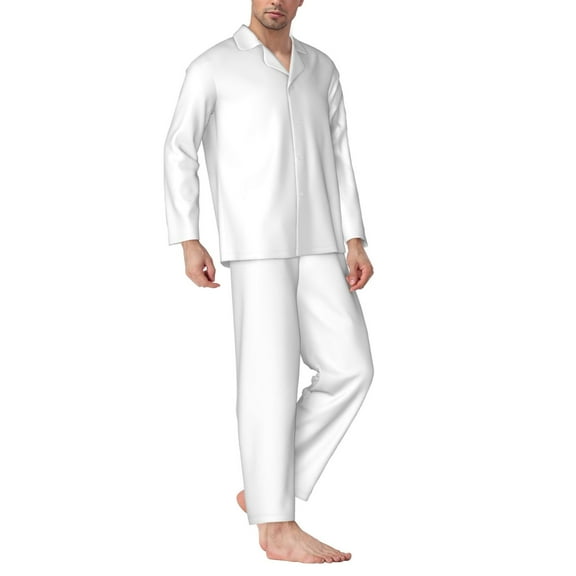 Mens Pajamas Set - White Comfy Long Sleeve Button Up Pajama Sets for Men 2 Piece, Soft Sleepwear Nightwear Pjs Lounge Sets for Men with Pockets