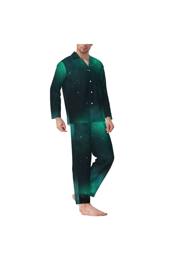 Mens Pajamas Set - Witch House On The Hill Comfy Long Sleeve Button Up Pajama Sets for Men 2 Piece, Soft Sleepwear Nightwear Pjs Lounge Sets for Men with Pockets