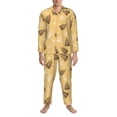 thumbnail image 1 of Mens Pajamas Set, Yellow Leaves Button Down Long Sleeve Loungewear Sleepwear Pjs sets for Men, 1 of 5
