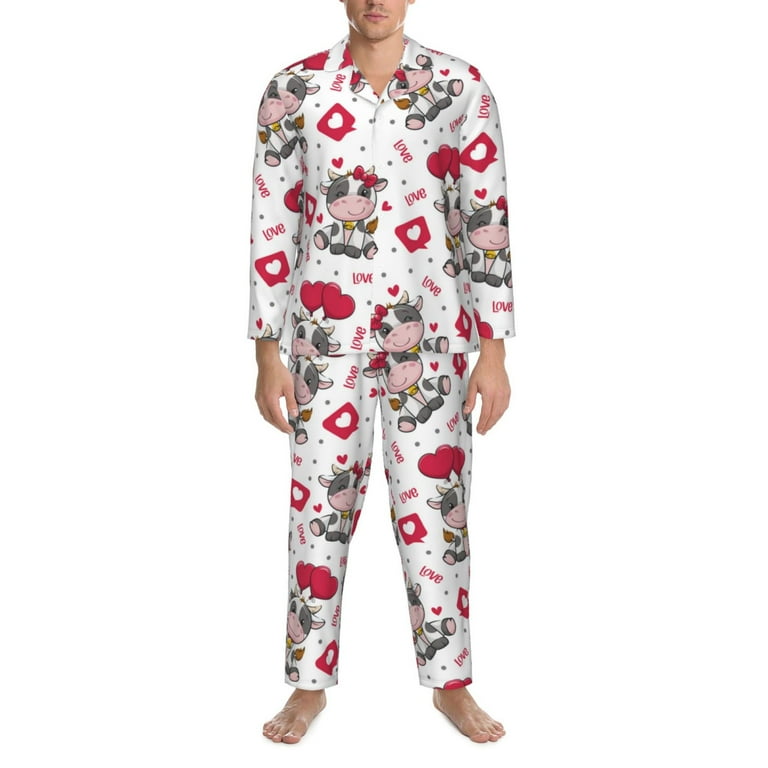 Mens Pajamas Set caring cow Soft Comfy Long Sleeve Button Up Pajama Sets for Men 2 Piece Sleepwear Nightwear Pjs Lounge Sets for Men with Pockets Walmart