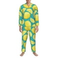 thumbnail image 1 of Mens Pajamas Set, cartoon Lemon blue Button Down Long Sleeve Loungewear Sleepwear Pjs sets for Men, 1 of 5