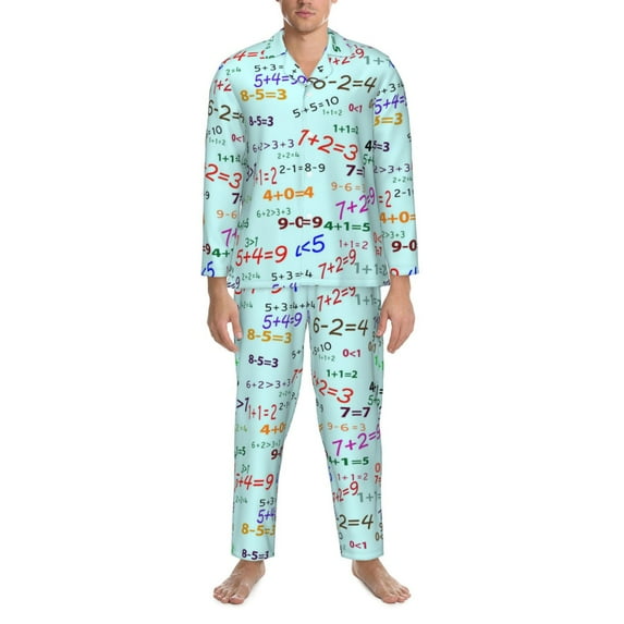 Mens Pajamas Set, colorful equation formula Button Down Long Sleeve Loungewear Sleepwear Pjs sets for Men