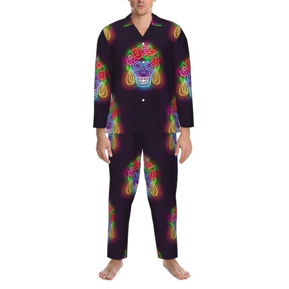 Mens Pajamas Set, cool Light Bulb Pattern Button Down Long Sleeve Loungewear Sleepwear Pjs sets for Men