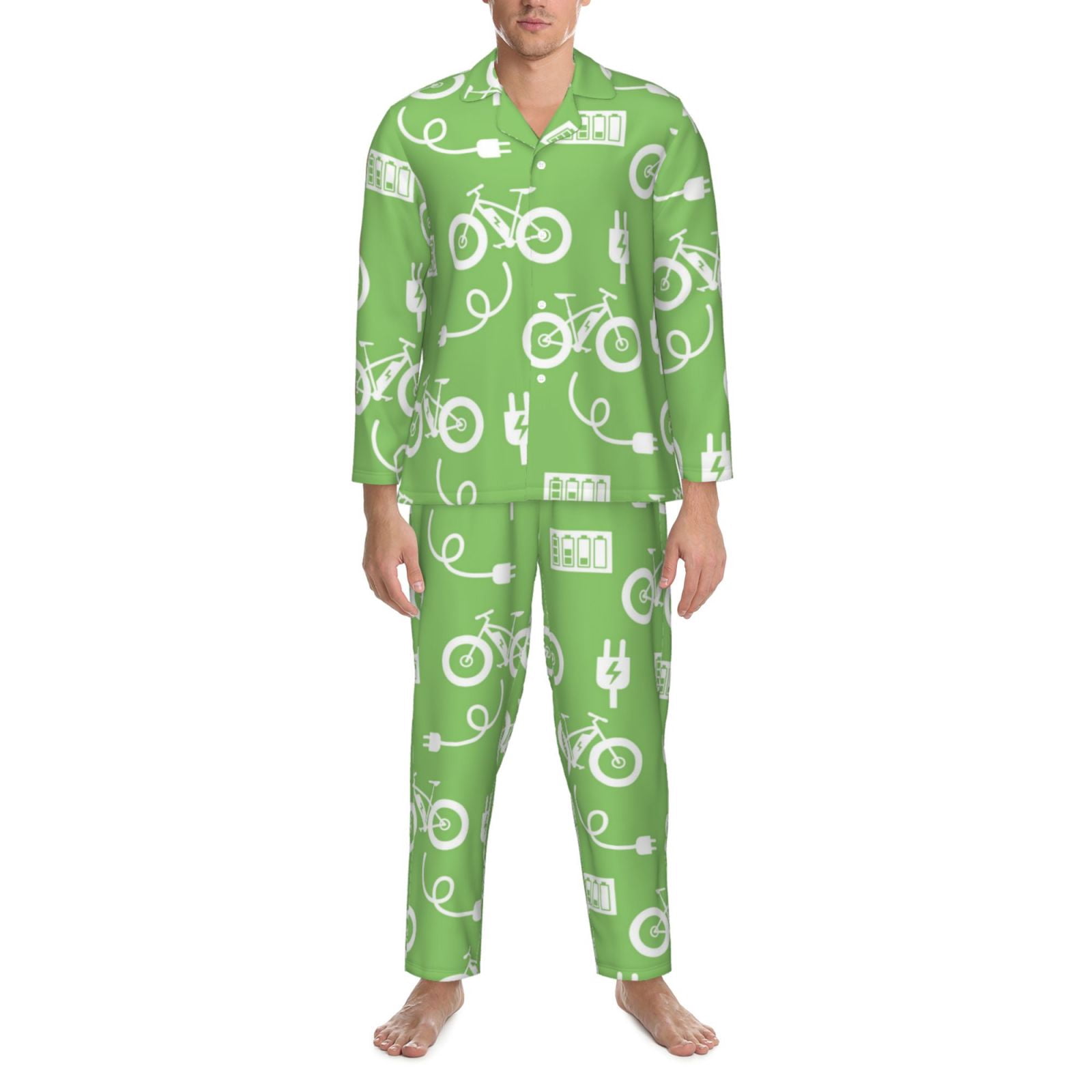 Mens Pajamas Set, electric bicycle Button-Down Pajamas for Men Long Sleeve Mens Sleepwear Lounge Pjs Set