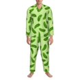thumbnail image 1 of Mens Pajamas Set, green Cucumber Pattern Button Down Long Sleeve Loungewear Sleepwear Pjs sets for Men, 1 of 5