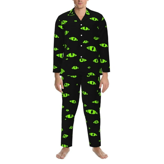 Mens Pajamas Set, green eye pattern Button Down Long Sleeve Loungewear Sleepwear Pjs sets for Men
