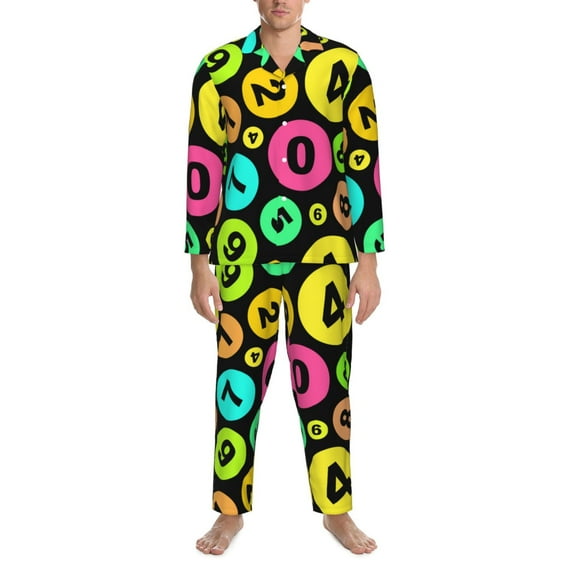 Mens Pajamas Set, number colorful Math Print Button Down Long Sleeve Loungewear Sleepwear Pjs sets for Men