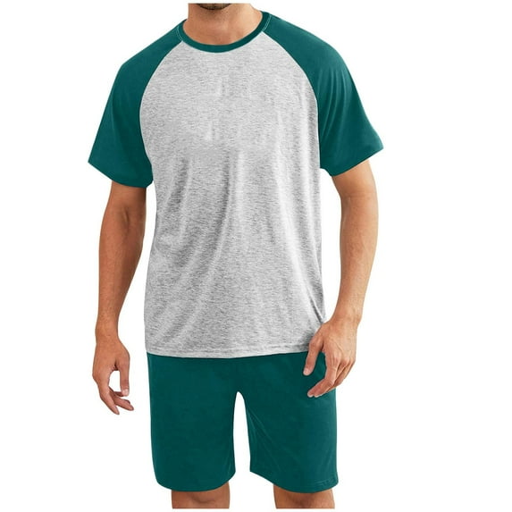 Mens Pajamas Short Set L-5X Big & Tall Plus Size Sleepwear Sets Casual Color-Block T-Shirts and Shorts 2 Piece Modal Loungewear Outfits