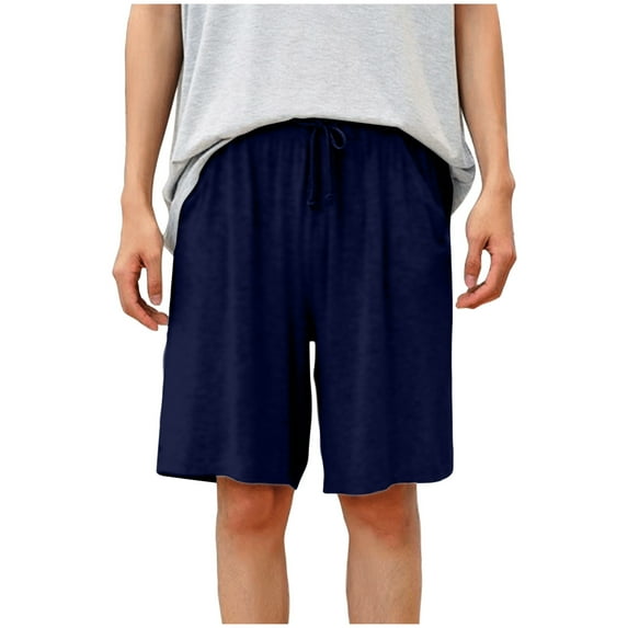 Mens Pajamas Shorts, Casual Shorts for Men Big & Tall Drawstring Elastic Knee Length Short Pants with Pockets L-5XL