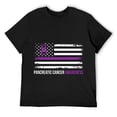 thumbnail image 1 of Mens Pancreatic Cancer Awareness Survivor US Flag Purple Ribbon Short Sleeve T-Shirt Black, 1 of 5