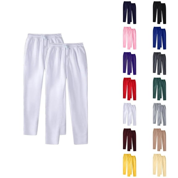 Mens Pants 2PC Casual Cotton Pants for Men, Straight Leg Lightweight Sweatpants with Pockets, Elastic Waist Lounge Pants for Running, Gym or Home Wear S-3XL, Black