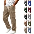 thumbnail image 1 of Mens Pants Athletic Fit Stretch Fashion Drawstring Elastic Waist Solid Color Casual Running Sweatpants With Pockets Workout Cargo Pants, 1 of 10