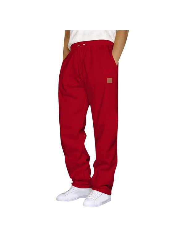 Mens Pants Athletic Fit Stretch Fashion Drawstring Elastic Waist Solid Color Casual Running Sweatpants With Pockets Workout Mens Pants Red L