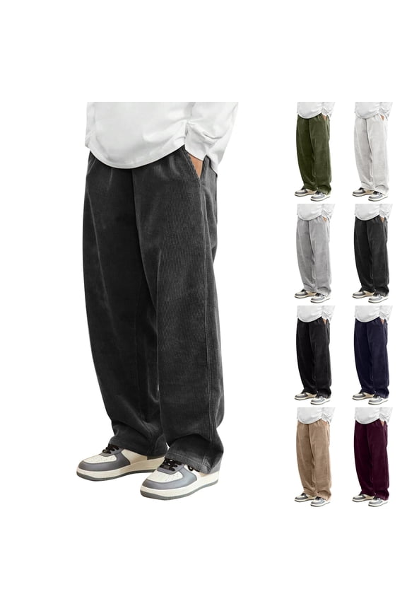 Mens Pants Casual Baggy Pants Wide Leg Loose Fit Joggers Sweatpants Elastic Waist Drawstring with Pockets Black M