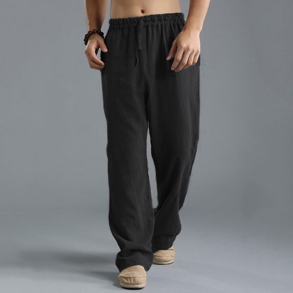 Mens Pants Casual Basic Classic Elastic Waist Trousers Regular Fit Workout Fashion Pants Mens' Daily Wear Black Size L