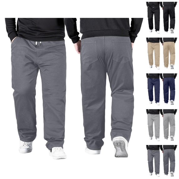 Mens Pants Casual Big And Tall 2026 Drawstring High Elastic Waist Straight Leg Stretch Loose Fit Trousers with Pockets