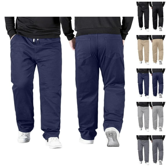 Mens Pants Casual Big And Tall 2026 Drawstring High Elastic Waist Straight Leg Stretch Loose Fit Trousers with Pockets
