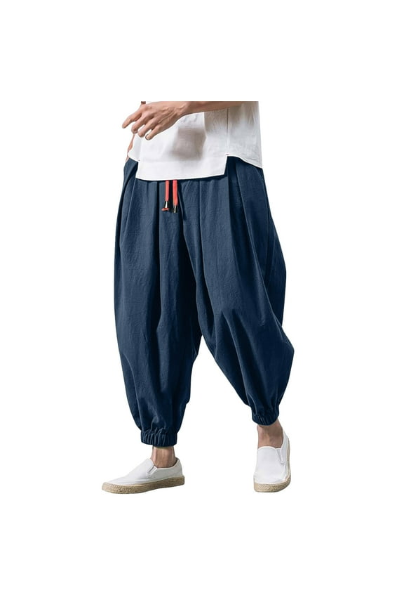 Mens Pants Casual Boy Training Pants for Man Parachute for Men Men Men's Open Leg Pant with Pockets Rave Bottoms Fashion Loose Casual Wide Men's Elasticated Leg Color Solid Blue S