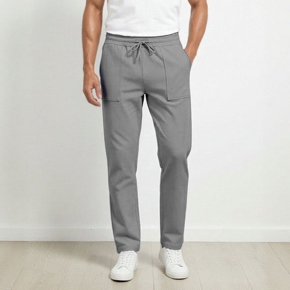 Mens Pants Casual Breathable Trousers with Pockets Slim Fit Fitness Training Loose Pants Mens' Daily Wear Grey Size S