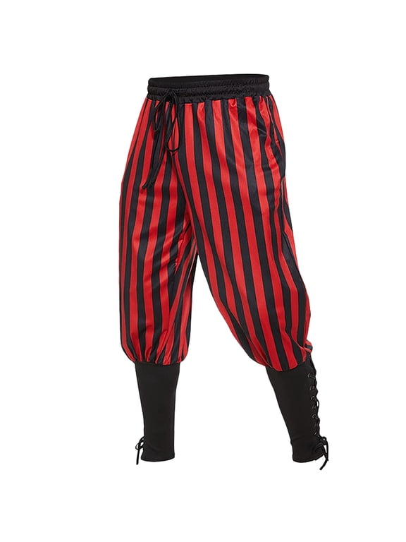 Mens Pants Casual Cosplay Costume Halloween Gothic with Drawstrings Lightweight Straight Leg Trousers
