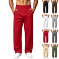 thumbnail image 1 of Mens Pants Casual Dqueduo Men's Solid Color Stretch Loose Casual Multi Pocket Elastic Waistband Wide Leg Pants Long Trousers Red XXL, 1 of 9