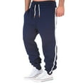 thumbnail image 1 of Mens Pants Casual Elastic Waist Drawstring Solid Color Comfortable Joggers with Zipper Pockets Fall Winter Daily Wear Slim Fit Slacks for Men Navy XXXL, 1 of 5