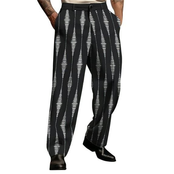 Mens Pants Casual Loose Printed Comfortable Non Stretch Sui Trousers with Button Closure for All Seasons Outdoor Activities Slacks for Men Black M