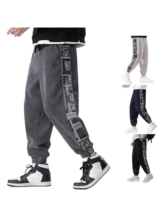 Mens Pants Casual Men's Casual Slacks with Floral Patchwork in Cashew Tone for Daily Wear and Autumn Winter Everyday Comfort M