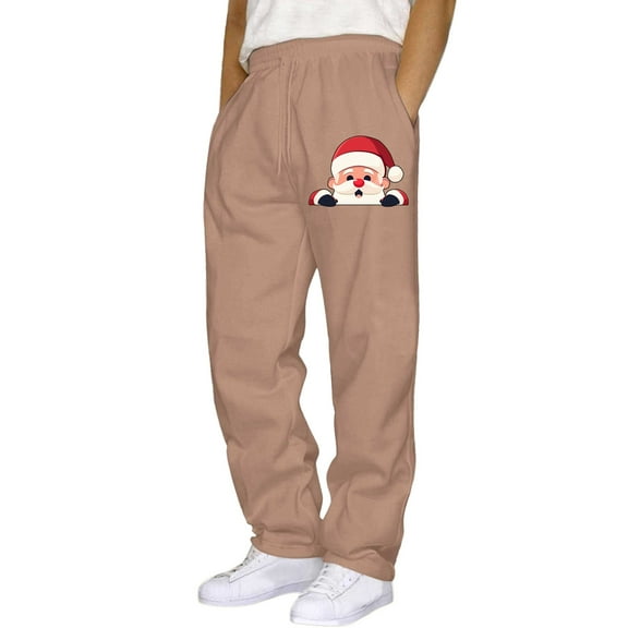 Mens Pants Casual Mens Christmas Hop Pants Casual Solid Color Track Lace Up Workout With Pocket Foam Training Men Band 1 Training for Man Straight 4 8 Toe Band Workout with Pockets Brown M