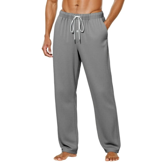 Mens Pants Casual Mens Slacks Men's Casual Pants Comfortable Solid Color Button Fly Sleep Pants for Home Outdoor Walking Slim Fit Long Trousers