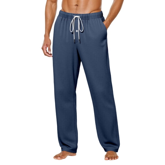 Mens Pants Casual Mens Slacks Men's Casual Pants Comfortable Solid Color Button Fly Sleep Pants for Home Outdoor Walking Slim Fit Long Trousers