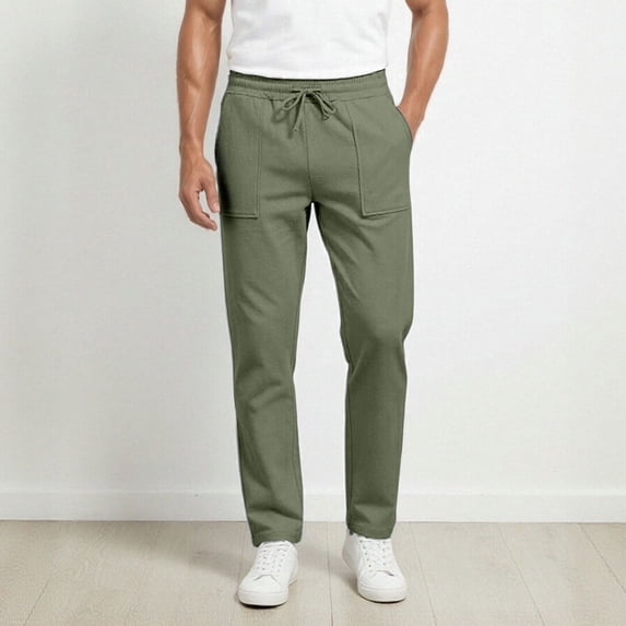 Mens Pants Casual Solid Color Relaxed Fit Elastic Waist Trousers Slim Fit Workout Running Comfort Waist Pants Mens' Daily Wear Green Size L