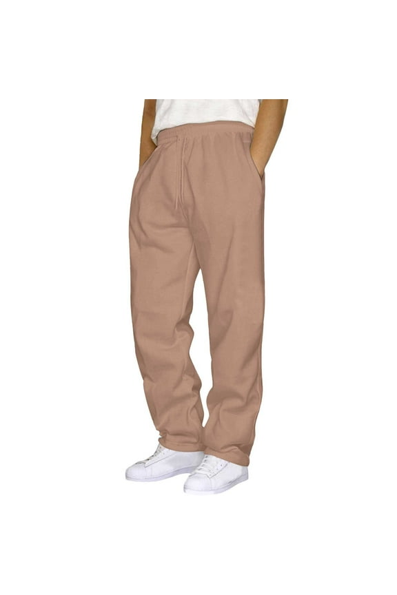 Mens Pants Casual Solid Color Track Workout Pants with Pocket Khaki Sizes M-3XL