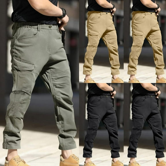 Mens Pants Casual Solid Sports Baggy Straight Leg Multi Pockets Lounge Wide Leg Workout Fitness Pants Cargo Pants Trousers Army Green XL