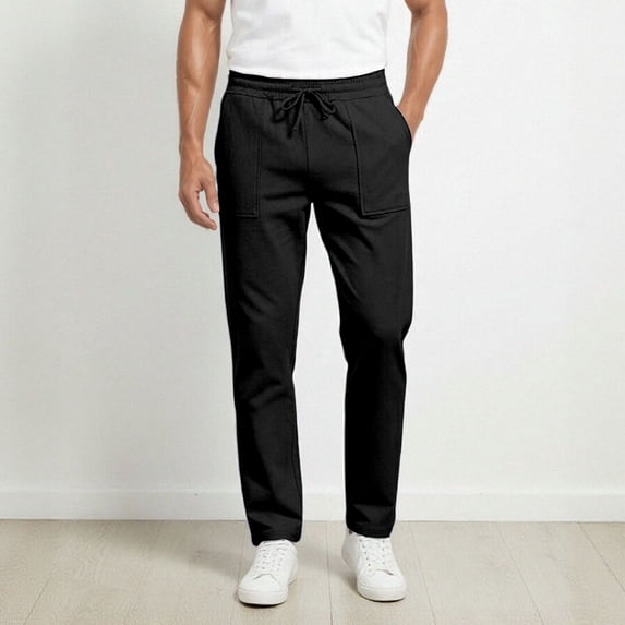 Mens Pants Casual Wide Leg Elastic Waist Trousers Elastic Athletic Fit Training Loose Pants Summer Clothing Black Size M