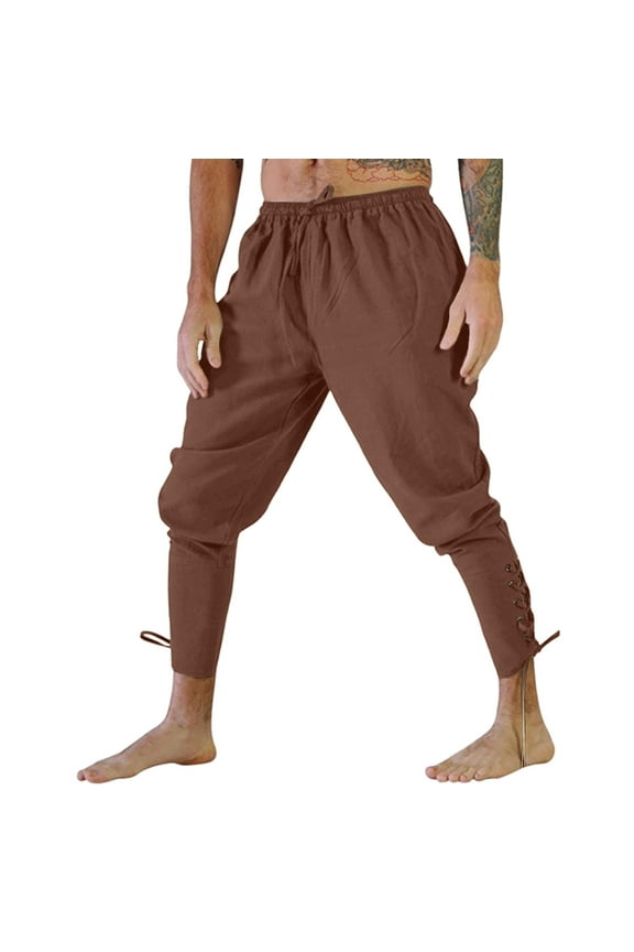 Mens Pants Casual Year Bedroom with 6 Elastic Pants for Men Trouser Thrill Sweatpants Mens Comfortable Stylish Retro Gothic Leggings Drawstring Slacks Brown S